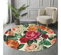 Motivo Rosa Acquerello Tappeto Rotondo Arancia Caramello Tappeti 180Cm Antiscivolo Lavabile In Lavatrice Tondo Tapette Salotto Camera Da Letto Soggiorno Scendiletto Pelo Corto Rotondi Carpet