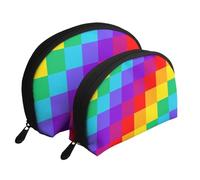 Motivo scozzese arcobaleno, Borsa per trucco a conchiglia Portamonete da donna Borsa da toilette piccola Borsa per cosmetici 2 pezzi
