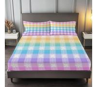 Motivo Scozzese Arcobaleno Da Sogno Lenzuolo con angoli profondo 30 cm, 90 x 190 cm Set letto in microfibra spazzolata morbida, con 2 federe e lenzuolo con angoli elasticizzato, Colore