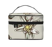 Motivo senza cuciture con H e stella alpina colorata disegnata, borsa da viaggio per il trucco da donna, grande organizer per cosmetici