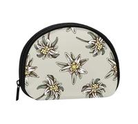 Motivo senza cuciture con H e stella alpina colorata disegnata. Piccola borsa portaoggetti per assorbenti igienici per il trucco, portamonete per cosmetici da donna.