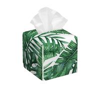Motivo senza soluzione di continuità con foglie di palma tropicali ad Portafazzoletti quadrato in pelle - Organizer decorativo di alta qualità per mobiletto del bagno, comodino e piano di