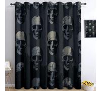 Motivo Teschio Grunge Tende Oscuranti Termiche Isolanti - Ridurre Il Rumore, Termiche Isolanti per Camera da Letto - 2 Pannelli per camera da letto soggiorno, Grigio, 183 x 214 cm