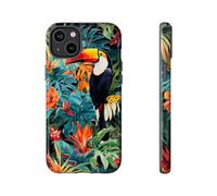 Motivo tropicale tucano e fogliame - Custodia rigida lucida - Compatibile con iPhone 14 Plus Verde