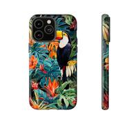 Motivo tropicale tucano e fogliame - Custodia rigida lucida - Compatibile con iPhone 14 Pro Max Verde