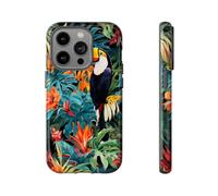 Motivo tropicale tucano e fogliame - Custodia rigida lucida - Compatibile con iPhone 14 Pro Verde