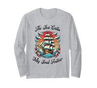 Motivo vintage nave a vela, look retrò tatuaggio mare desiderio Maglia a Manica