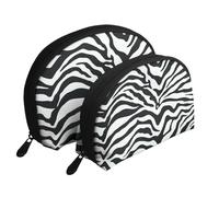 Motivo zebrato bianco nero, Borsa per trucco a conchiglia Portamonete da donna Borsa da toilette piccola Borsa per cosmetici 2 pezzi