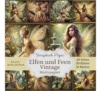 Motivpapier - Elfen und Feen vintage Scrapbook Papier Kollektion: Bastelpapier mit zarten Illustrationen von Feen, Elfen in Ruinen und Wäldern - ... Designs, jeweils 2x, insgesamt 40 Seiten