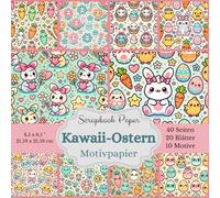 Motivpapier kawaii-Ostern - Scrapbook-Papier-Kollektion: Bastelpapier-Set mit niedliche Hasen, bunte Eier und fröhliche Küken. Format: Quadratisch, ... Designs, jeweils 2x, insgesamt 40 Seiten