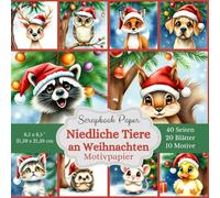 Motivpapier - Niedliche Tiere an Weihnachten - Scrapbook Papier Kollektion: Dieses herzerwärmende Bastelpapier bietet dir eine entzückende Auswahl an ... cm. 20 Blätter, 10 Motive (je 2x), 40 Seiten