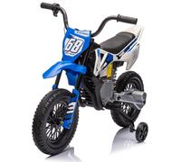 Moto Elettrica per Bambini 12V Super Cross Enduro 3-6 Anni con 2 Potenti Motori Acceleratore a Manopola Ruote Grandi Battistrada Bluetooth Musica Sospensioni Rotelle Batteria Trasportabile Blu
