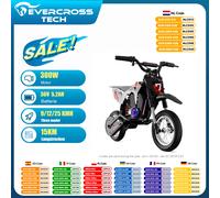 Moto Elettrica per Bambini EVERCROSS TECH EV12M Pro - 300W, 25 km/h, 15 km di Autonomia, Bluetooth e LED, Pneumatici 12'', Motocross per 3-12 Anni