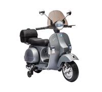 Moto Elettrica per Bambini Piaggio Vespa PX 150 12v Full Parabrezza e Bauletto Luci Suoni LED Mp3 (Grigio)