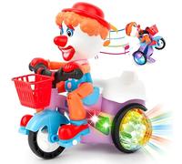 Moto Giocattolo per Bambini con Luci Suoni Movimento Melodie Impenna Gira a 360° Fa Acrobazie Pedala Si Muove Impennate Triciclo con Clown Stuntman Bicicletta Moto Infanzia Interattiva Gioca e Impara