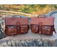 Moto Lato Sacchetto IN Pelle Marrone 2 Borsa Bisacce Laterali Sella 38.1cm