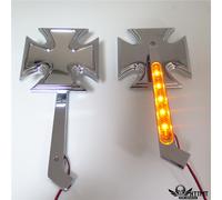 Moto Retrovisore LED Giro Signal Maltese Croce Specchietti Per Harley Springer