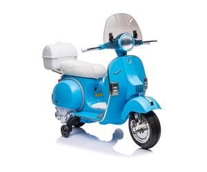 Moto Scooter Elettrico per Bambini Piaggio VESPA PX150 FULL con Parabrezza e Bauletto 12V-Blu