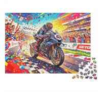 Motobike Race Puzzle 1000 Pezzi Recyclable Material Championship Moment Senior Puzzle Educativo Game Decompressione Parent Child Game Props 52x38cm/1000pcs