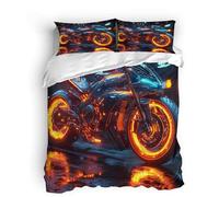 Motocicletta Gialla Da Fantascienza Copripiumino Una Piazza e Mezza 200x200 (2 Federa 50x80) 3 Pezzi Motocicletta Fantastica Set Copripiumino 3D Microfibra Ultra Angoli Fissi e Cerniera Morbido