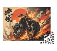 Motocicletta, motivo: Fuoco Sole, Puzzle, 1000 pezzi, gioco interno per | 38 x 26 cm, in cartone, per esercizi mentali, vestibilità aderente, amanti dell'arte, riduzione dello stress
