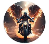 Motociclista ali di fuoco Puzzle per Adulti Puzzle 1000 Pezzi Rotondo Carta Scena urbana