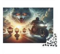 Motociclista Lupo Illusione Puzzle 1000 Pezzi Puzzle per Adulti Gioco di Puzzle 1000 Pezzi Scena Carta Relax Concentrazione Famiglia Decoro Regalo 38x26cm/1000pcs
