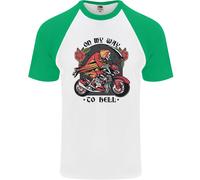 Motociclista On My Vie To Hell Moto Teschio DA UOMO S/S Baseball T-Shirt