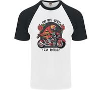 Motociclista On My Vie To Hell Moto Teschio DA UOMO S/S Baseball T-Shirt