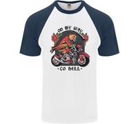Motociclista On My Vie To Hell Moto Teschio DA UOMO S/S Baseball T-Shirt