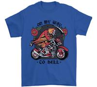 Motociclista On My Vie To Hell Moto Teschio Uomo T-Shirt 100% Cotone