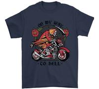 Motociclista On My Vie To Hell Moto Teschio Uomo T-Shirt 100% Cotone