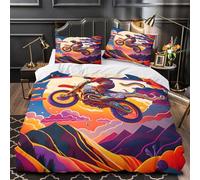motociclista Set Di Copripiumino 3 pezzi microfibra morbida stampa 3D con federe con cerniera decorazione per camera da letto stile_arte_vibrante copripiumino for ragazze e adulti Single（135x200cm）