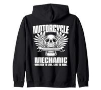 Motociclo Meccanico Cranio, Chiave, Ali Design Felpa con Cappuccio