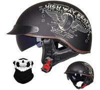 Motociclo Mezzo Casco per Adulto Uomini Donne, Tappo Incrociatore Chopper Scooter Celmetto a Reazione, Estate Retrò Faccia Aperta Harley Caschi Motociclisti, DOT/ECE Certificato(D14,XXL/63-64cm)