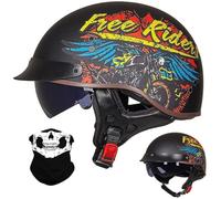 Motociclo Mezzo Casco per Adulto Uomini Donne, Tappo Incrociatore Chopper Scooter Celmetto a Reazione, Estate Retrò Faccia Aperta Harley Caschi Motociclisti, DOT/ECE Certificato(D2,M/57-58cm)