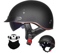 Motociclo Mezzo Casco per Adulto Uomini Donne, Tappo Incrociatore Chopper Scooter Celmetto a Reazione, Estate Retrò Faccia Aperta Harley Caschi Motociclisti, DOT/ECE Certificato(D5,L/59-60cm)
