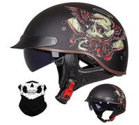 Motociclo Mezzo Casco per Adulto Uomini Donne, Tappo Incrociatore Chopper Scooter Celmetto a Reazione, Estate Retrò Faccia Aperta Harley Caschi Motociclisti, DOT/ECE Certificato(D10,XL/61-62cm)