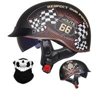 Motociclo Mezzo Casco per Adulto Uomini Donne, Tappo Incrociatore Chopper Scooter Celmetto a Reazione, Estate Retrò Faccia Aperta Harley Caschi Motociclisti, DOT/ECE Certificato(D13,M/57-58cm)