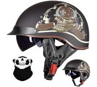 Motociclo Mezzo Casco per Adulto Uomini Donne, Tappo Incrociatore Chopper Scooter Celmetto a Reazione, Estate Retrò Faccia Aperta Harley Caschi Motociclisti, DOT/ECE Certificato(D1,M/57-58cm)