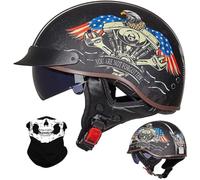 Motociclo Mezzo Casco per Adulto Uomini Donne, Tappo Incrociatore Chopper Scooter Celmetto a Reazione, Estate Retrò Faccia Aperta Harley Caschi Motociclisti, DOT/ECE Certificato(D8,M/57-58cm)