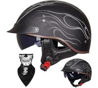Motociclo Mezzo Casco per Adulto Uomini Donne, Tappo Incrociatore Chopper Scooter Celmetto a Reazione, Estate Retrò Faccia Aperta Harley Caschi Motociclisti, DOT/ECE Certificato(D9,XXL/63-64cm)