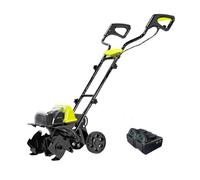Motocoltivatore a Batteria, motocoltivatore da Giardino con Doppia Ruota di Assistenza, motocoltivatore Elettrico con Doppio Interruttore di Sicurezza on/off per frutteto