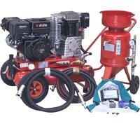 MOTOCOMPRESSORE A SCOPPIO + SABBIATRICE A BASSA PRESSIONE + 3 SACCHI DI SABBIA