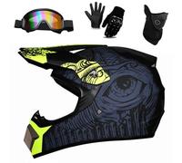 Motocross Helmet 9-14 Years Old, Youth Kid Full-Face Off Road Sports Motorbike Helmet, Unisex Downhill MTB ATV BMX Quad Dirt Bike, with Goggles Mask Gloves(Black,S(52-53cm))