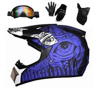 Motocross Helmet 9-14 Years Old, Youth Kid Full-Face Off Road Sports Motorbike Helmet, Unisex Downhill MTB ATV BMX Quad Dirt Bike, with Goggles Mask Gloves(Blue,S(52-53cm))