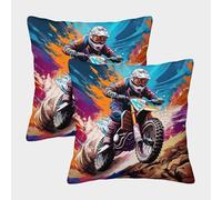 Motocross Rider Action Federe Cuscini Per Divano Decorative Art Fodere Per Cuscini Confezione Da 2 Con Cerniera Invisibile Da Letto Divano 50x50cm