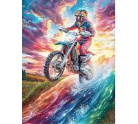 Motocross Rider on A Rainbow Trail Puzzle 1000 Pezzi Raffaello Per Collezionisti Science Fiction Magical Dream Cartone Di Alta Qualità Opere Rinascimentali Per Decorazione Ufficio Da Passatempo Qualit