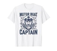 Motor Boat Captain Vintage Bearded Sailor Nautical Men Maglietta