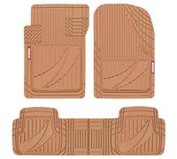 Motor Trend FlexTough Advanced - Tappetini per auto in gomma beige - 3 pezzi per auto, camion, SUV, rivestimenti per auto con impugnature di trazione e linee multiple